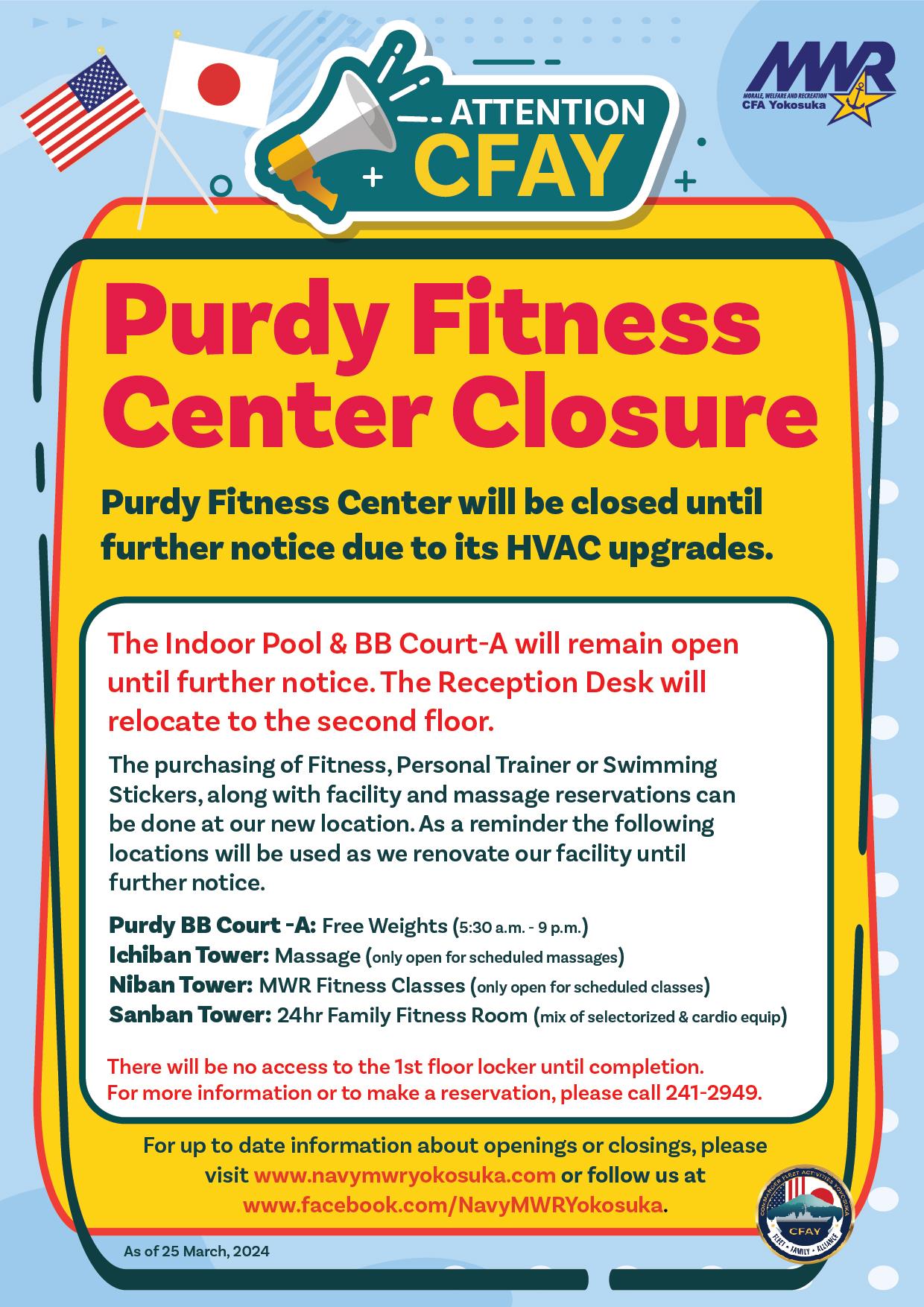 Purdy Fitness Center Closure